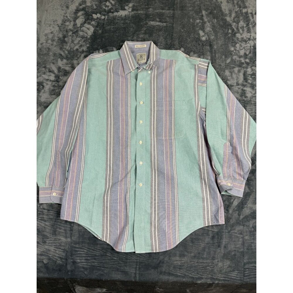Arrow River Brand Mens Striped Button-Up Shirt VTG Large Long Sleeve 100% Cotton